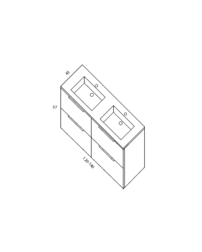 Meuble Suspendu Bois  + Vasque Frankfurt de 120 et 140 cm 4 Tiroirs Salle de Bain | InOutlet Carrelage