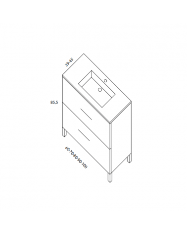 Meuble Sur Pied avec 2 tiroirs Blanc Brillant  + Vasque Spring de 60 à 100 cm 2 Tiroirs Salle de Bain | InOutlet Carrelage