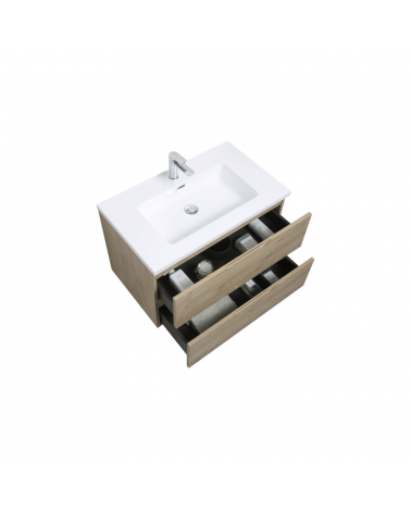 Meuble Suspendu Bois  + Vasque de 80 cm 2 Tiroirs Salle de Bain | InOutlet Carrelage