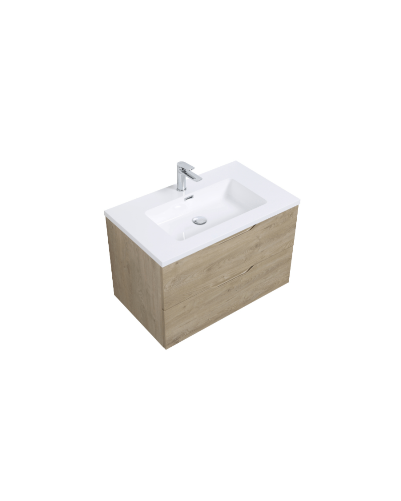 Meuble Suspendu Bois  + Vasque de 80 cm 2 Tiroirs Salle de Bain | InOutlet Carrelage