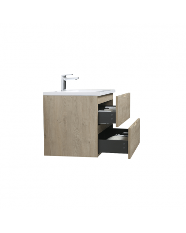 Meuble Suspendu Bois  + Vasque de 80 cm 2 Tiroirs Salle de Bain | InOutlet Carrelage