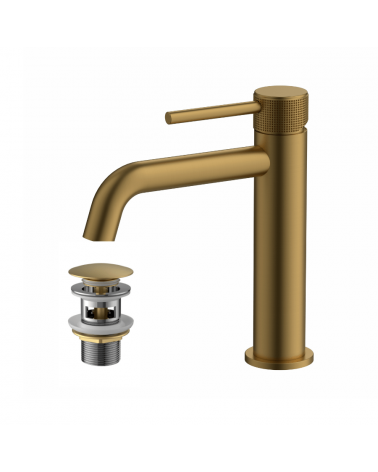 Mitigeur Lavabo "Slim" Or Brossé + Bonde Clic/Clac | InOutlet