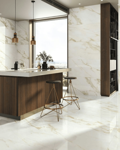 Carrelage Blanc marbré Doré Poli Rect. 60x120 cm | Inoutlet