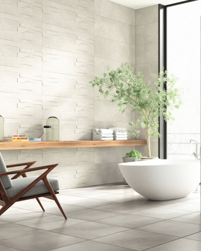 Faïence de Salle de Bain Effet Béton Ciré Blanc 40x120 cm | Inoutlet