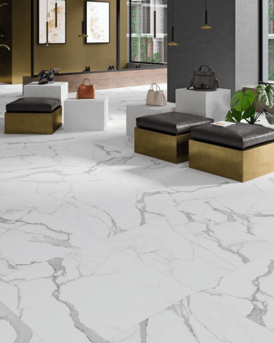 Carrelage Marbré Blanc et Or Satiné 100X100 cm| Inoutlet Carrelage