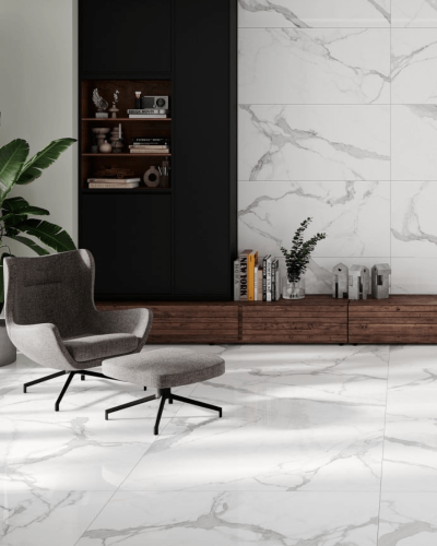 Carrelage Marbré Blanc et Or Satiné 100X100 cm| Inoutlet Carrelage