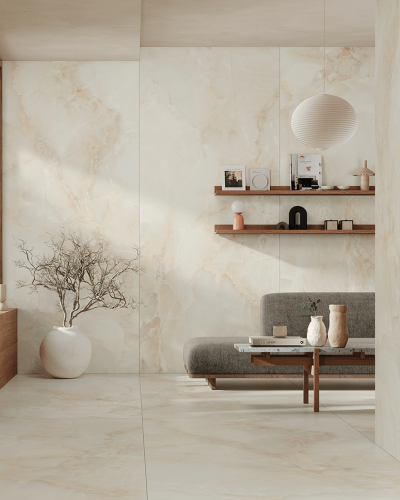 Carrelage Grand Format Aspect Onyx Beige Poli 120x280 cm| InOutlet