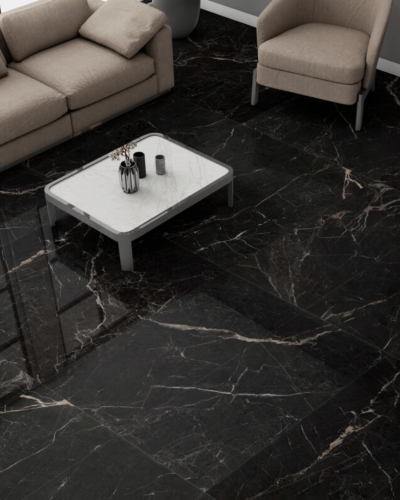 Carrelage Imitation Marbre Noir et Or Rectifié 120x120 cm| InOutlet