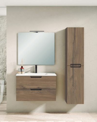 Meuble Suspendu Bois  + Vasque Trento de 60 à 120 cm 2 Tiroirs Salle de Bain | InOutlet Carrelage