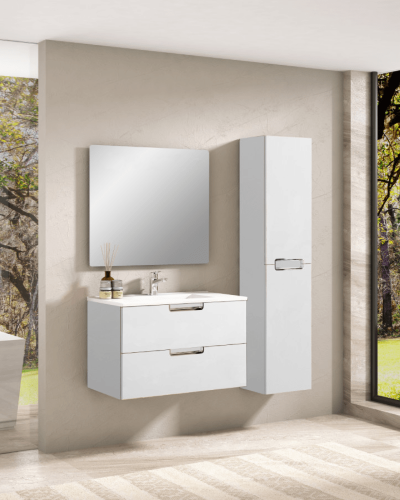 Meuble Suspendu Bois  + Vasque Trento de 60 à 120 cm 2 Tiroirs Salle de Bain | InOutlet Carrelage