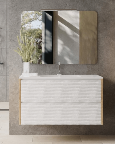 Meuble Suspendu Bois  + Vasque Dune de 120 et 142 cm 4 Tiroirs Salle de Bain | InOutlet Carrelage