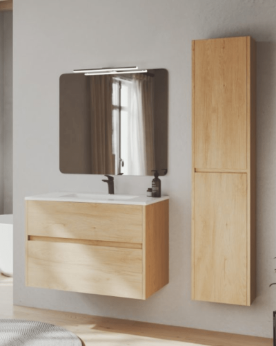 Meuble Suspendu Bois  + Vasque Oasis de 120 et 140 cm 4 Tiroirs Salle de Bain | InOutlet Carrelage