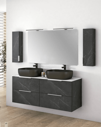 Meuble Suspendu Bois  + Vasque Frankfurt de 120 et 140 cm 4 Tiroirs Salle de Bain | InOutlet Carrelage