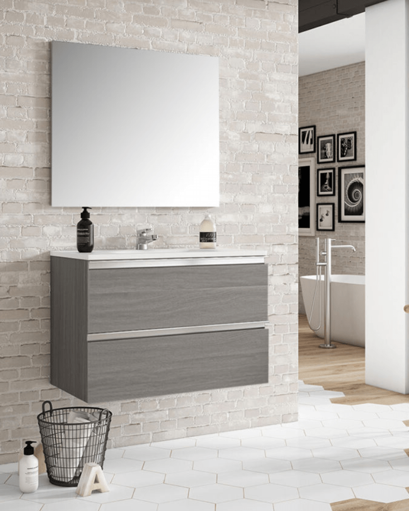 Meuble Suspendu Bois  + Vasque River de 60 à 100 cm 2 Tiroirs Salle de Bain | InOutlet Carrelage