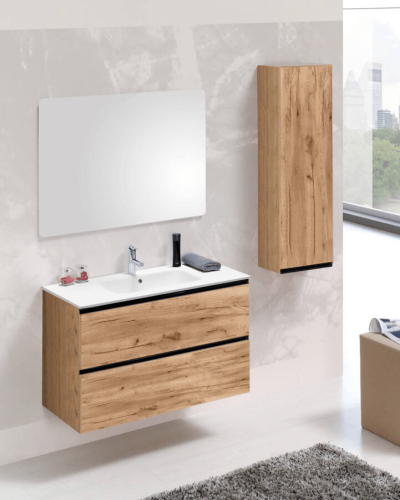 Meuble Suspendu Bois  + Vasque River de 60 à 100 cm 2 Tiroirs Salle de Bain | InOutlet Carrelage