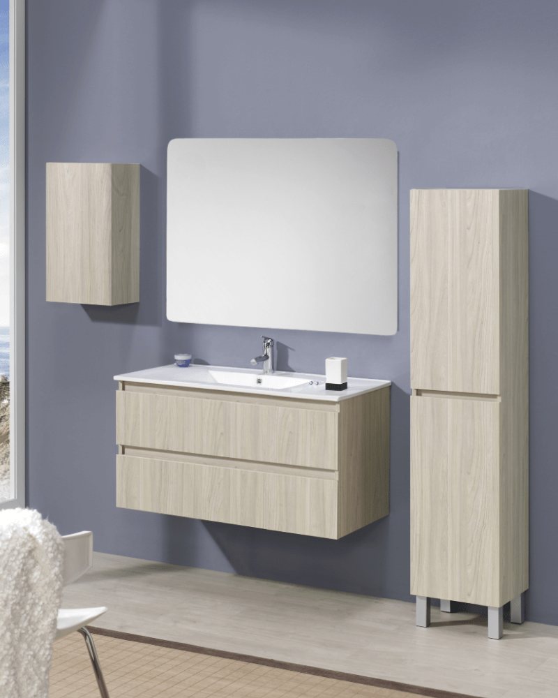Meuble Suspendu Bois  + Vasque Beverly de 120 et 140 cm 4 Tiroirs Salle de Bain | InOutlet Carrelage