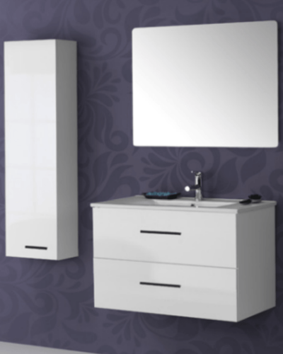 Meuble Suspendu Blanc Brillant  + Vasque - Spring de 60 à 100 cm 2 Tiroirs Salle de Bain | InOutlet Carrelage