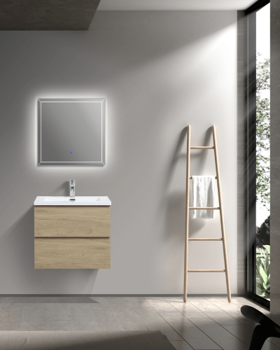 Meuble Suspendu Bois  + Vasque de 60 cm 2 Tiroirs Salle de Bain | InOutlet Carrelage