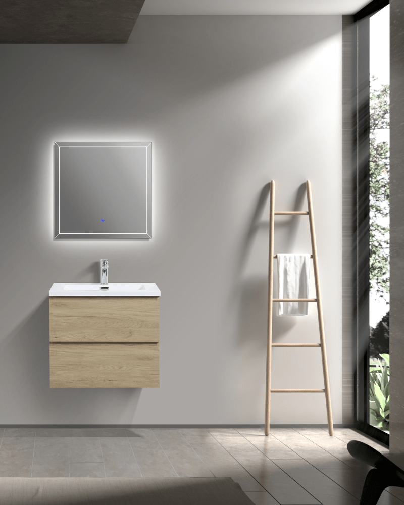 Meuble Suspendu Bois  + Vasque de 60 cm 2 Tiroirs Salle de Bain | InOutlet Carrelage
