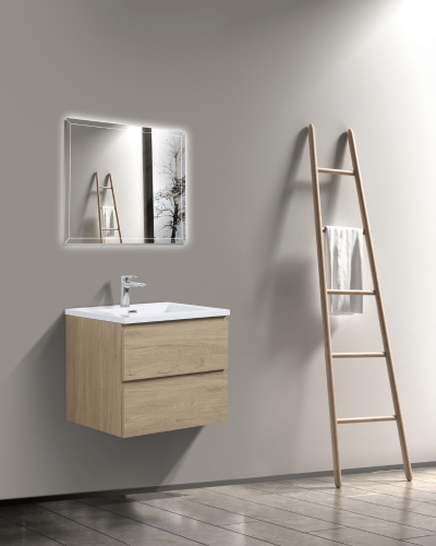 Meuble Suspendu Bois  + Vasque de 60 cm 2 Tiroirs Salle de Bain | InOutlet Carrelage