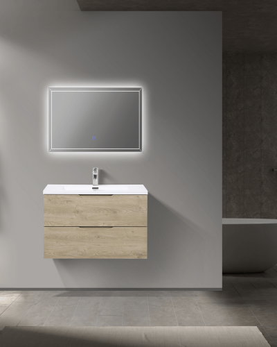 Meuble Suspendu Bois  + Vasque de 80 cm 2 Tiroirs Salle de Bain | InOutlet Carrelage