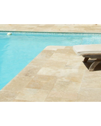 Margelle Travertin Classic Mix 3 cm Vieilli Bord 1/2 Rond 33X61 cm | Inoutlet