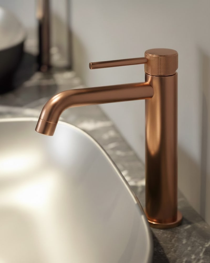 Mitigeur Lavabo "Slim" Or Rose Brossé + Bonde Clic/Clac | InOutlet