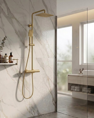 Colonne de douche Thermostatique Costa Carré - Or Brossé